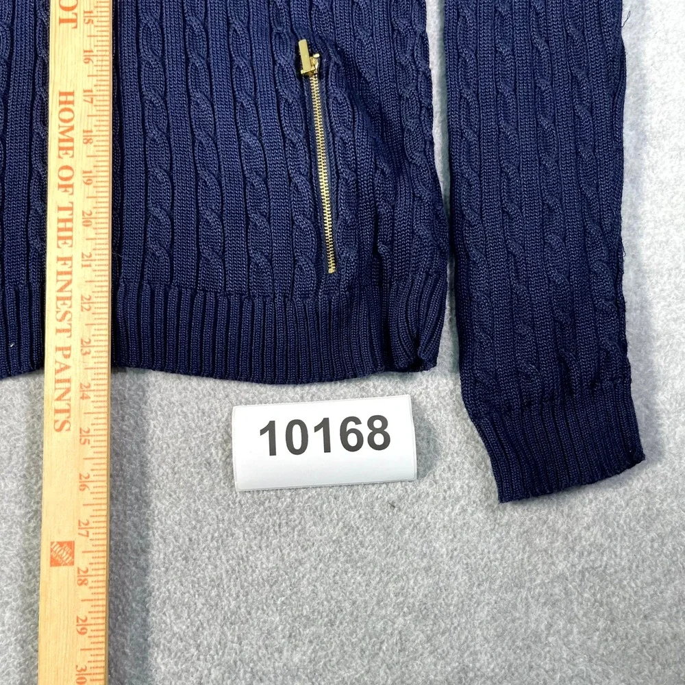Lauren Ralph Lauren Sweater Womens Large Navy Blue Cable Knit Mock Neck Full Zip